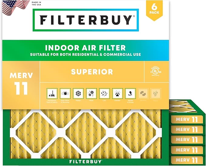 Filterbuy 15x15x1 Air Filter MERV 11 Superior Pet & Allergy Defense (6-Pack), Electrostatic Pleated HVAC AC Furnace Filters Replacement, Made in USA (Actual Size: 15.00 x 15.00 x 0.75)