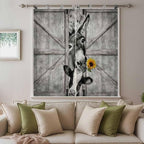 Funny Farm Animals Bathroom Curtains 63 Inch Length, Window Curtains Tab Top, Vintage Barn Grey Sunflowers Light Filtering Window Treatments Drapes 52"x63" 2 Panel
