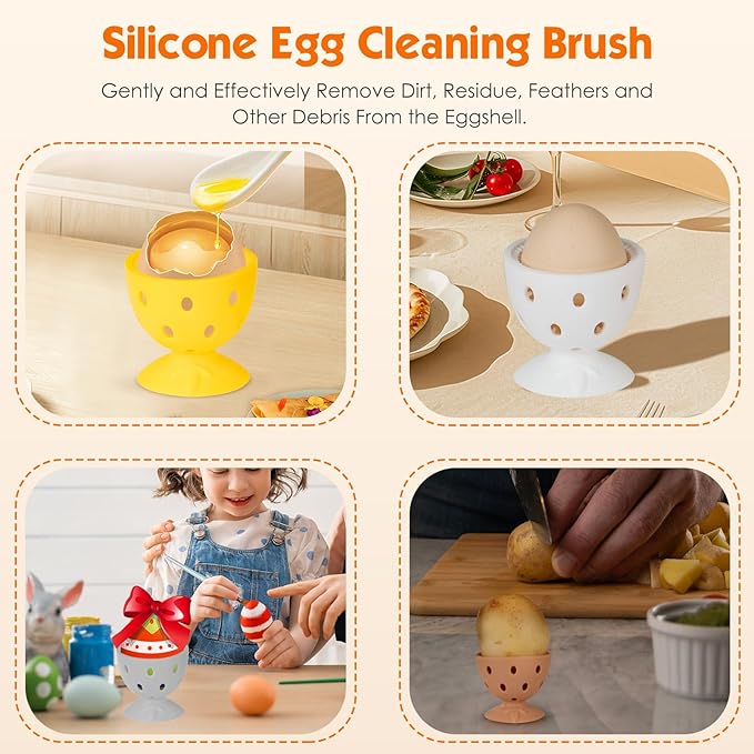 Egg Brush Cleaner, Egg Cleaner Scrubber for Fresh Eggs, Cute Chick Shaped Silicone Egg Washer, Reusable Multipurpose Washing Egg Tool for Fruits and Vegetables(White,1 Set)