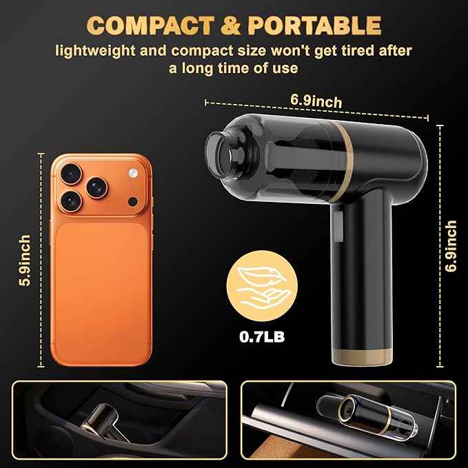 Cozylady Handheld Car Vacuum Portable Cordless,High Power 4 in 1 Vacuum Cleaner & Air Duster & Air Blower for Car, Home, Office, Camping, Pet (Black)