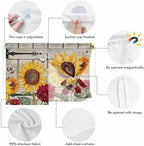 Red Yellow Sunflowers Magnetic Double Layer Car Window Shades,Side Window Curtains for Blackout/Breathable Mesh View,Retro Rustic Barn Doors Butterfly Brown Heat Protection Sun Shades 26x20in 2pcs
