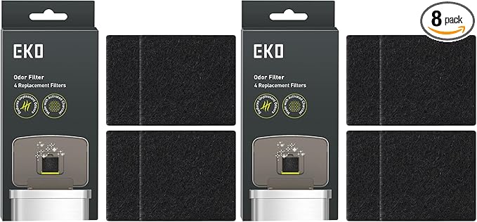 EKO Trash Can Odor Filter Refills for Trash Can and Compost Bin, Activated Charcoal Deodorizer, Strong Charcoal Odor Absorber, Replacements, 4 Count (Pack of 2)