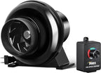 iPower 4 Inch 195 CFM Exhaust Inline Duct Vent Booster Blower with Variable Indoor Grow Tent Hydroponics Ventilation, Quiet, 4'' Fan with Speed Controller New, Black