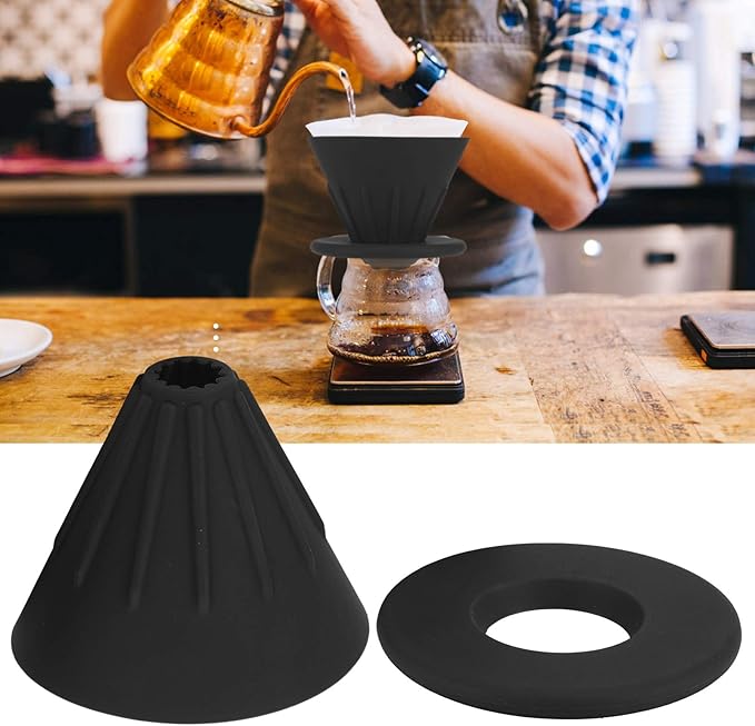 Reusable Silicon Resin Coffee Filter Strainer Dripper Portable Coffee Machine Accessory for Home Outdoor Camping Office Travel Lightweight Durable Easy Clean (Black)