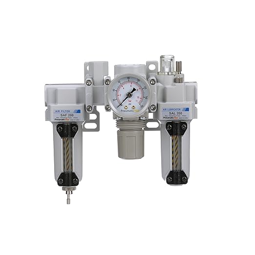 PneumaticPlus SAU200A-N02G-MEP - Dual Air System 1/4" NPT - Compressed Air Filter, Pressure Regulator & Lubricator w/Additional Free Air Port 1/4" NPT - Manual Drain, Metal Bowl