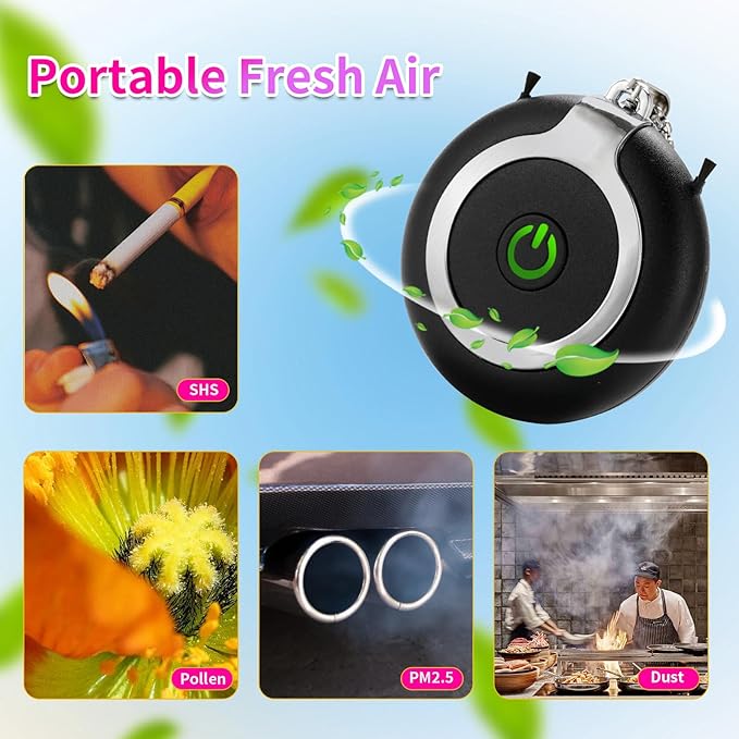 Rechargeable Ionizer Air Purifier, Wearable Air Purifier, Mini Necklace Air Purifier for Home, Kitchen, Portable Travel Air Cleaner with Carbon Fiber for Smell, Office, Bedroom, Kitchen-Black