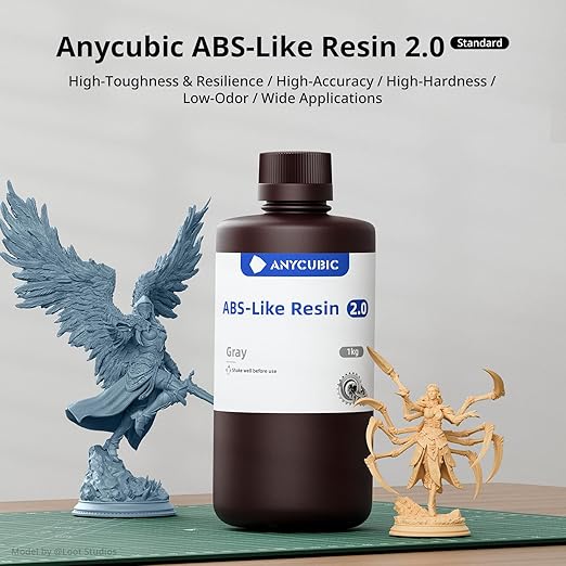 ANYCUBIC 2nd Gen Resin Technology ABS-Like Resin 2.0 Bundle, 3D Printer Resin with High Toughness, More Precise Details, Wide Compatibility for All LCD Resin 3D Printers (Grey, 2kg in Total)