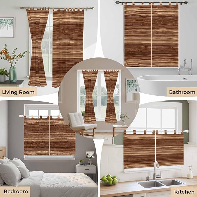 Brown Western Bedroom Curtains 72 Inch Length, Window Curtains Tab Top, Vintage Farmhouse Wood Barn Door Light Filtering Window Treatments Drapes 52"x72" 2 Panel
