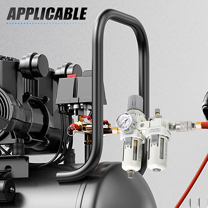 MEANLIN Air Compressor Moisture Filter, AC4010 Air Line Filter, 1/2" NPT Inlet with 150 PSI Gauge and Valve Shut Off Switch for Air Tools and Spray Paint Gun