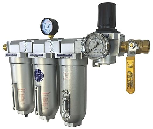 1" NPT Industrial (4-Stage) Moisture Removing Particulate Filter and Oil Removing Coalescing Filter and Desiccant Air Dryer and Air Pressure Regulator