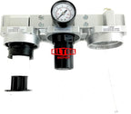 1" NPT SUPER DUTY Compressed Air In Line Filter Regulator Lubricator Oiler Combo, Metal Bowl, 5 Micron Element, Adjustable From 7 to 215 PSI (MANUAL DRAIN)
