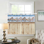 Western Horse Bedroom Curtains 63 Inch Length, Window Curtains Tab Top, Farmhouse Wooden Grain Vintage Cowboy Barn Door Light Filtering Window Treatments Drapes 42"x63" 2 Panel