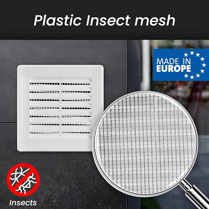 Repa Market 6 x 6 Inch (Outer) White Square Air Vent Cover - Pack of 2 Plastic Fresh Air Intake Vent - AC Cover with Nylon Mesh Screen, Wall, Ceiling HVAC Return Air Register, Modern Soffit Vents