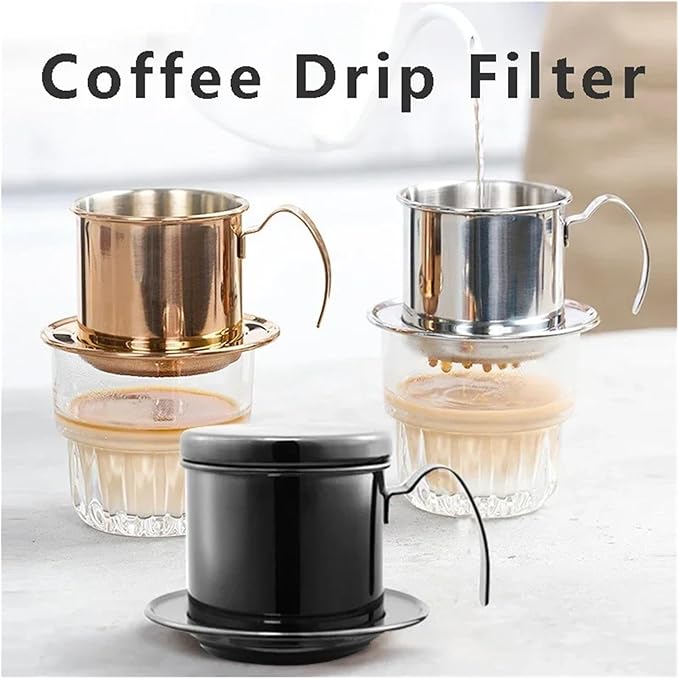 Stainless Steel 304 Vietnamese Coffee Filter Cup Drip Pot Simple And Portable Household Coffee Filter Cup Traditional Tool(Titanium)