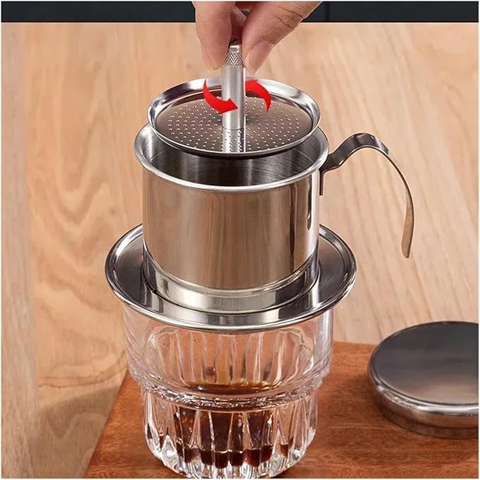 Stainless Steel 304 Vietnamese Coffee Filter Cup Drip Pot Simple And Portable Household Coffee Filter Cup Traditional Tool(Black)