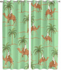 2 Panel Kitchen Cafe Curtains, Desert Camels Sunlight Filtering Nature Air Through, Home Decor Window Covering Tier Curtains for Living Room 104W x 96L inch Tropical Date Palm Trees Animal Green