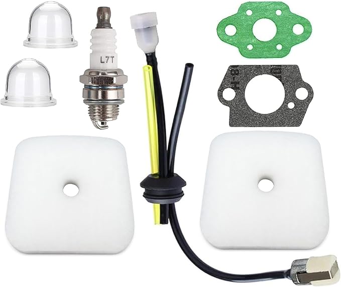 2 PCS Air Filter and Fuel Line Primer Bulb Repower Kit for Mantis Tiller Cultivator 7222 7222E 7222M 7225 7230 7240 7920 7924