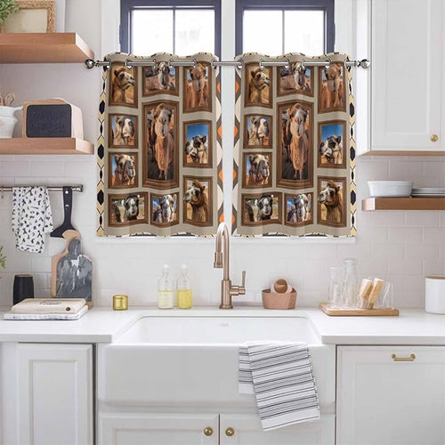 2 Panel Kitchen Cafe Curtains, Desert Camels Sunlight Filtering Nature Air Through, Home Decor Window Covering Tier Curtains for Living Room 104W x 52L inch Western Wildlife Brown Animals Country