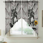 Funny Farm Animals Swag Valances for Windows, Vintage Barn Grey Sunflowers Rod Pocket Kitchen Curtains Valance, Kitchen Window Curtains Swag for Cafe Bathroom Living Room, 2 Panels, 36x63 inch