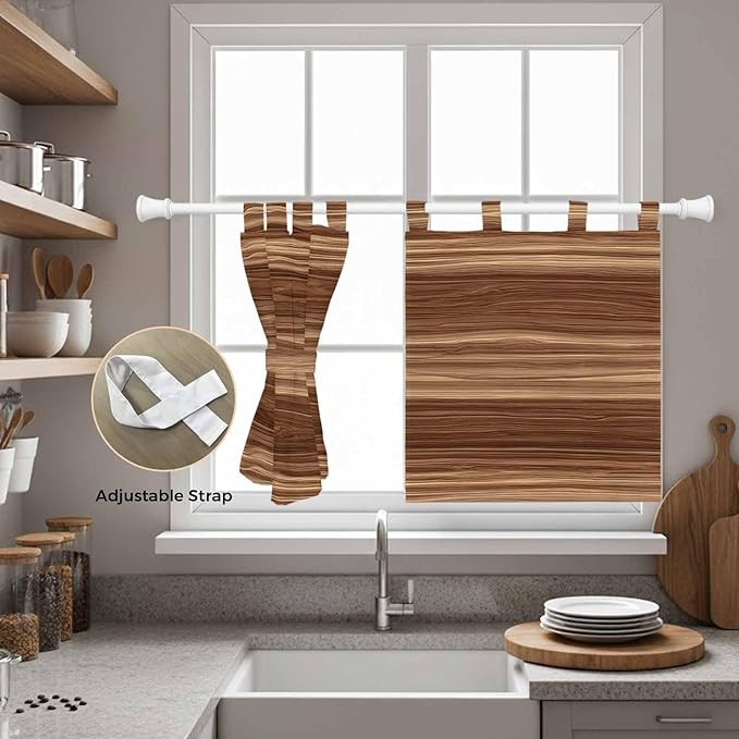 Brown Western Kitchen Curtains 24 Inch Length, Small Window Curtains Tab Top, Vintage Farmhouse Wood Barn Door Light Filtering Short Window Treatments Tier Drapes 27.5"x24" 2 Panel