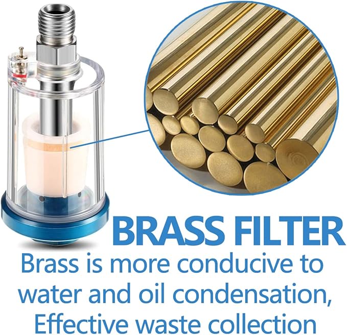 2 Pcs Mini in-Line Air Filter Water Oil Separator for Air Line with 5 Pcs Spray Tool Filter,1/4'' NPT Inlet and Outlet Oil Water Separator Airbrush Filter Moisture Separator