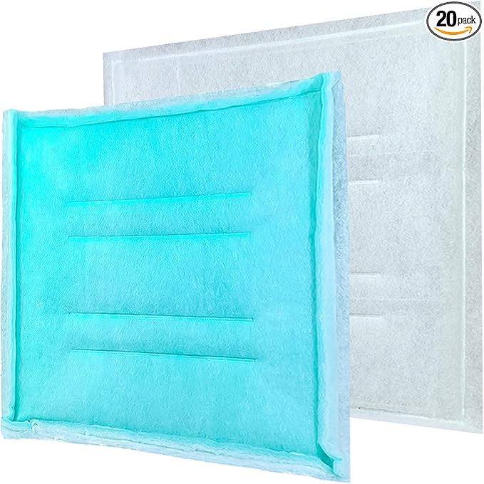 AUC Paint Booth Tacky Intake Filter Pad Series 55, 20" x 20" (20/case) Spray Booth Intake Filter with Internal Wire Support Frame