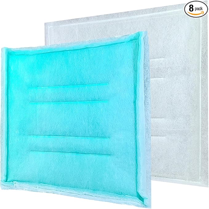 AUC Paint Booth Tacky Intake Filter Pad Series 55, 20" x 50" (8/case) Spray Booth Intake Filter with Internal Wire Support Frame