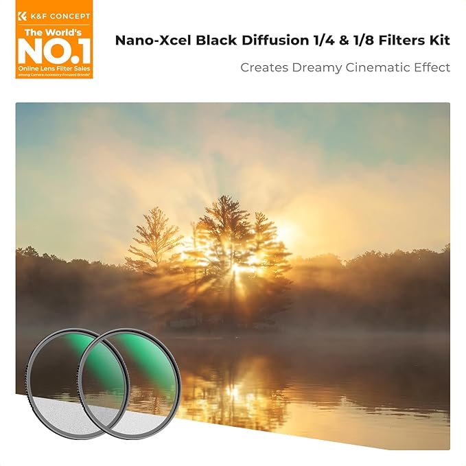 K&F CONCEPT 49mm Black Diffusion 1/4 & 1/8 Lens Filter Kit (2 Pcs), Mist Cinematic Effect Filter for Vlog/Video/Portrait Image with 28 Multi-Layer Coated