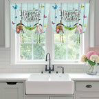 Tie Up Curtains,Happy Easter Bunny Butt Egg Floral Adjustable Rod Pocket Window Shade Curtain Drape Spring Plant on Aqua Wood Tie-Up Valance for Kitchen Bedroom Living Room Windows,42"x54"