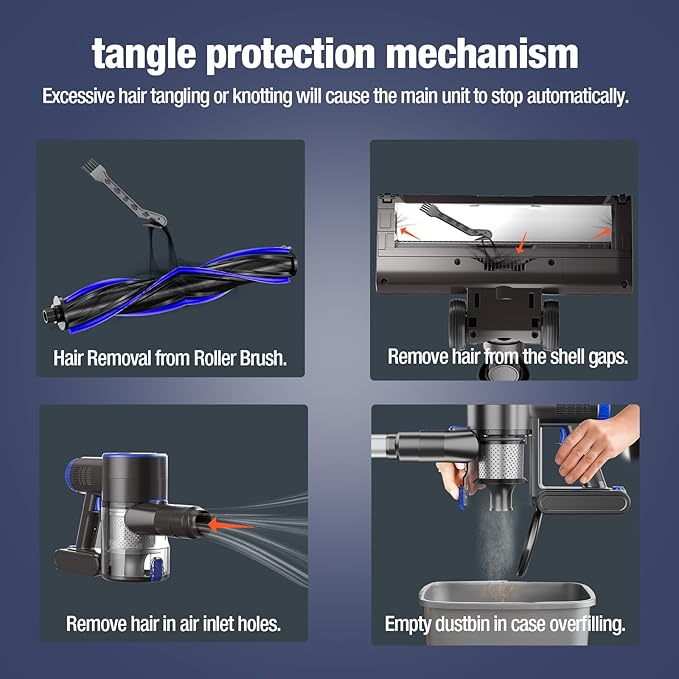 Cordless Vacuum Cleaner, Power Suction Stick Vacuum Cleaners with 2200 mAh Battery,8-in-1 Lightweight Self-Standing, 35 Mins Runtime for Home Hard Floor Low-Pile Carpet Pet Hair