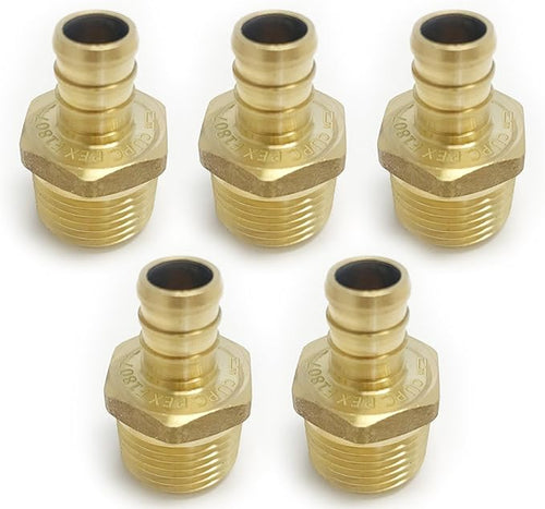 (Pack of 5) Pex 3/4 Inch x 3/4 Inch Male NPT Adapter Brass Crimp Fittings,(PEX1807021-5PCS)