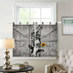 Funny Farm Animals Kitchen Curtains 45 Inch Length, Short Cafe Window Curtains Tab Top, Vintage Barn Grey Sunflowers Light Filtering Window Treatments Tier Drapes 27.5"x45" 2 Panel