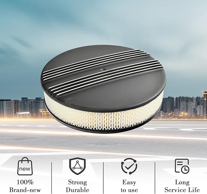 14 x 3 Inch Round Black Air Cleaner Kit Half Finned Drop Base Compatible with Chevy Ford GM