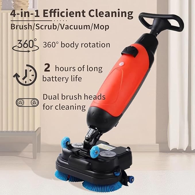 Rechargeable Floor Cleaner and Wet Dry Floor Machine, 17" Commercial Floor Scrubber, Dual-Brush Heads, Cordless Electric Floor Mop Cleaning Capacity 13000 Sqft/H, for Villa Hospital Office White