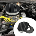 12" Air Cleaner Kit Oval Half Finned Black Aluminum Compatible with Classic Chevy Ford