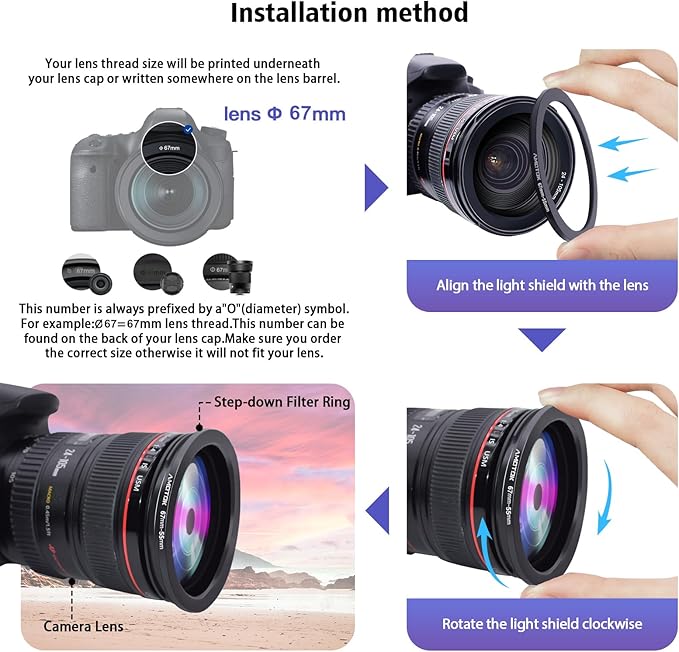 67mm Lens to 55mm Camera Lens Adapter,67mm-55mm Filter Step-Down Ring,Compatible All 55mm Filter Accessory.Made from CNC Machined