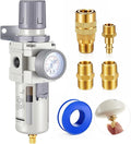 Tuanse Manual Drain 1/2" NPT Compressed Air Filter Regulator, Piggyback Combo, 5µm Brass Element, Poly Bowl, Metal Bracket & Fittings, 0-150 Psi Gauge, for Industrial & Spray Painting