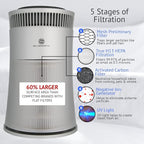 Air Purifier for Home Large Room – 5-in-1 HEPA Filter System, Covers Up to 500 Sq Ft for New Home for Allergies, Pets, Smoke, Remove Dust & Odor, Quiet, High Filtration Efficiency – SILVERONYX, Silver