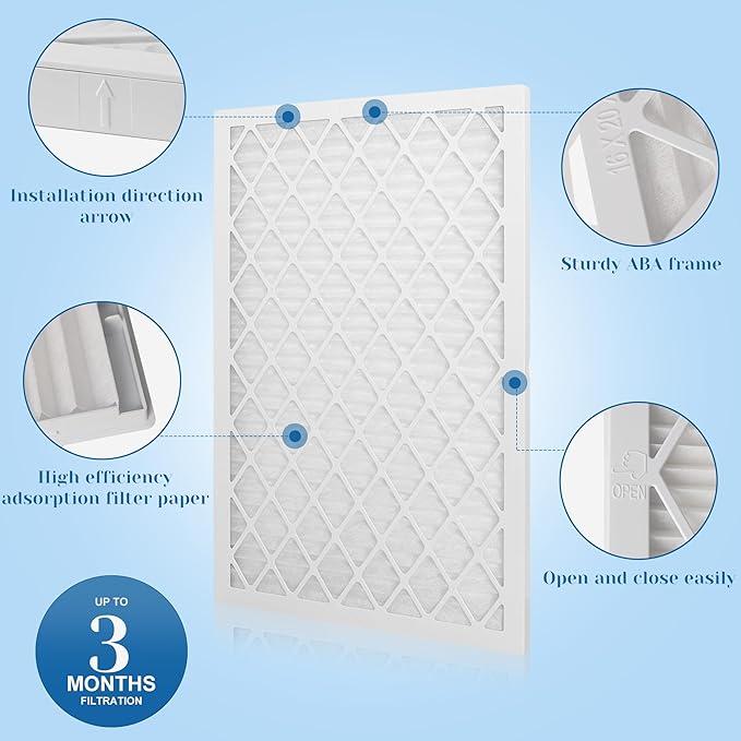 10x20x1 MERV 11 Air Filter, Quality AC/HVAC Furnace Filter，2 Reusable ABS Frame + 8 Pack Replaceable Filter Media，Breathe Fresher and Cost-effective