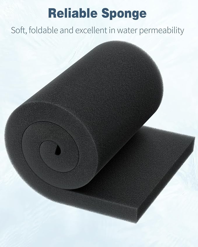 Pawfly Aquarium Filter Media Pad for Fish Tank Filters Aquarium Filter Media Sponge Filter Floss Roll for Sumps Ponds Hydroponics Black Foam Floss for Water Filtration, 36" L x 12" W