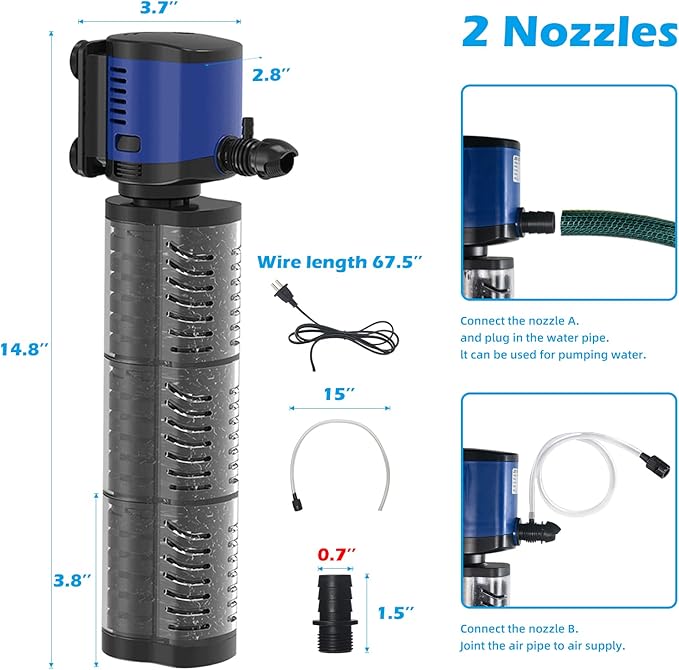 TARARIUM Aquarium Filter Powerful 700GPH for 100-400 Gallon Large Fish Tank Small Pond Fountain, Wave-Maker Submersible Water Pump Turtle Tank Filter for Saltwater & Freshwater System