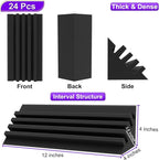 TroyStudio Bass Traps - 24 Pcs 4 X 4 X 12 Inches Dense Thick Studio Bass Foam Corner, Acoustic Treatment Panel Absorbing Echo Reverb, Low Frequency Sound Absorber for Music Room Home Recording