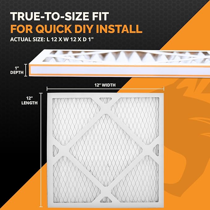 Tiger Tough 12x12x1 Air Filter MERV 8 MPR 600-800, High-Performance Pleated HVAC AC Furnace Filter Replacement for Home, 6-Pack
