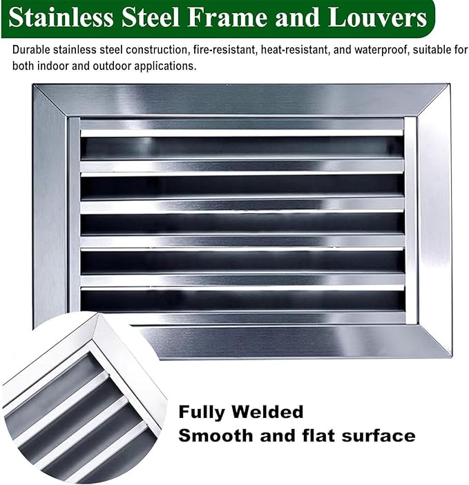 Heat Dissipation Louvered Vent Wall Gable Vents 304 Stainless Steel, Weather-Resistant Air Grille for Shed Barn Generator Box(20x20in/50x50cm)