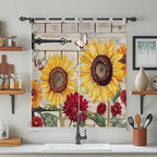 Red Yellow Sunflowers Living Room Curtains 84 Inch Length, Window Curtains Tab Top, Retro Rustic Barn Doors Butterfly Brown Light Filtering Window Treatments Drapes 42"x84" 2 Panel