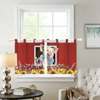Pig Sunflowers Kitchen Curtains 36 Inch Length, Small Window Curtains Tab Top, Eucalyptus Leaves Floral Bees Red Barn Light Filtering Short Window Treatments Tier Drapes 27.5"x36" 2 Panel