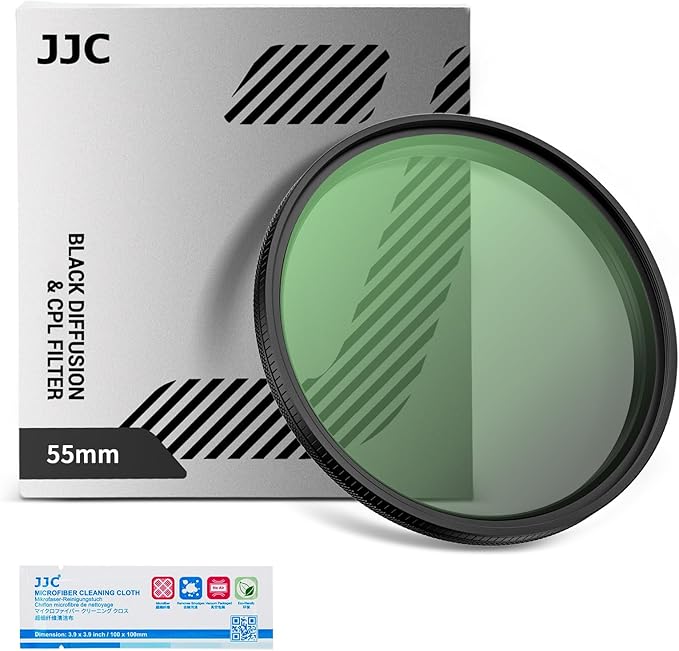 55mm Black Diffusion 1/4 & Reflectivity CPL 2 in-1 Filter with Lens Cap, Dreamy Softens Highlights with Effective Polarization, Mist Cinematic Polarizer Effect Filter with ND2 Reduction