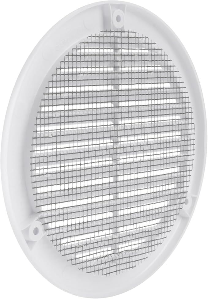 Vent Systems 5" Inch (Opening Dimensions) White Soffit Vent Cover - Plastic Round Air Vent Grille - Built-in Mesh Screen - HVAC Register Louver for Bathroom, Home, Kitchen