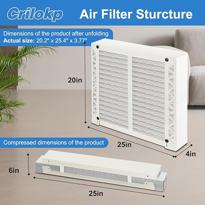 2 Pack 213 Replacement Filter Compatible with AprilAire Whole House Air Purifiers Model 1210, 1620, 2210, 2216, 3210, 4200, Size:20x25x4(20.2" x 25.4" x 3.77") MERV 13 Pleated HVAC AC Furnace Filter