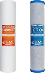APPLIED MEMBRANES INC. Whole House Water Filter Replacement Filter Cartridge Set | 2 Stage 4.5” x 20” Sediment and Carbon Block Filters | Fits 20-inch Housings